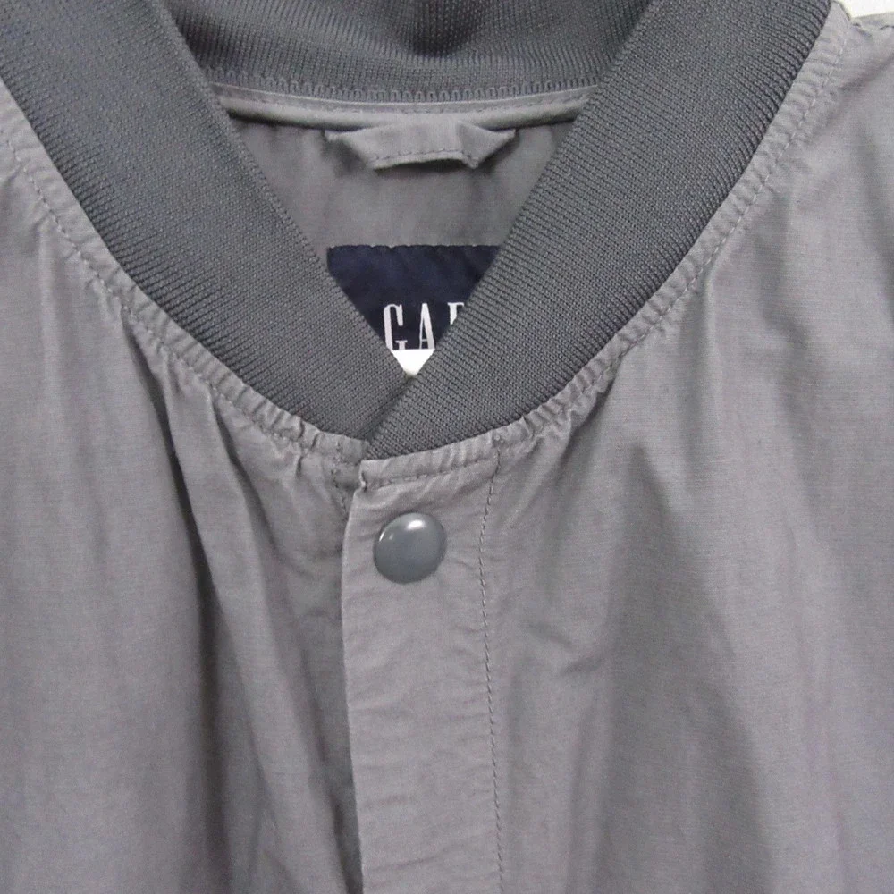 Gap‎ Mens Bomber Jacket L Gray Snap Button Lightweight Drawstring Hem